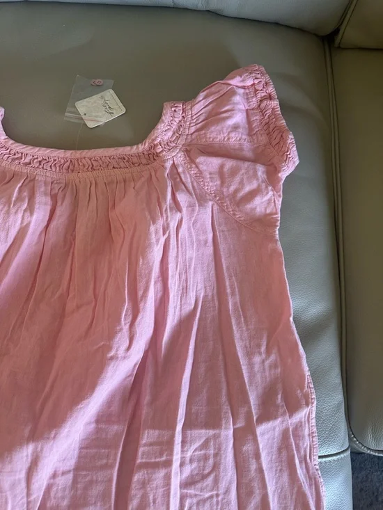 We The Free by Free People Pink Long Pintucked Ruffle Front Henley Top NWT Sz L - Picture 9 of 11